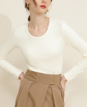 Camisa de manga larga de otoño e invierno para mujer, cálida, delgada, con cuello redondo, en blanco y negro, de terciopelo de d