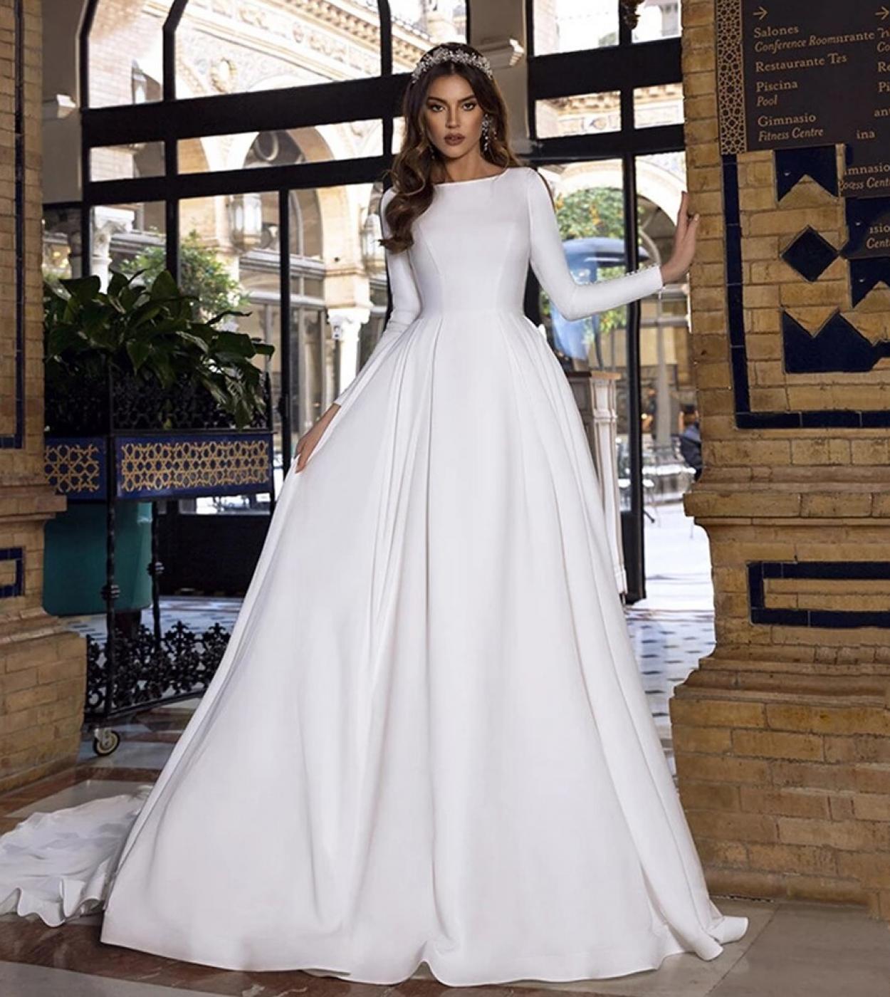 Lorie Simple Satin Wedding Dresses A Line V Neck Bride Dresses Elegant  Sleeveless Wedding Party Gowns 2022 - Wedding Dresses - AliExpress