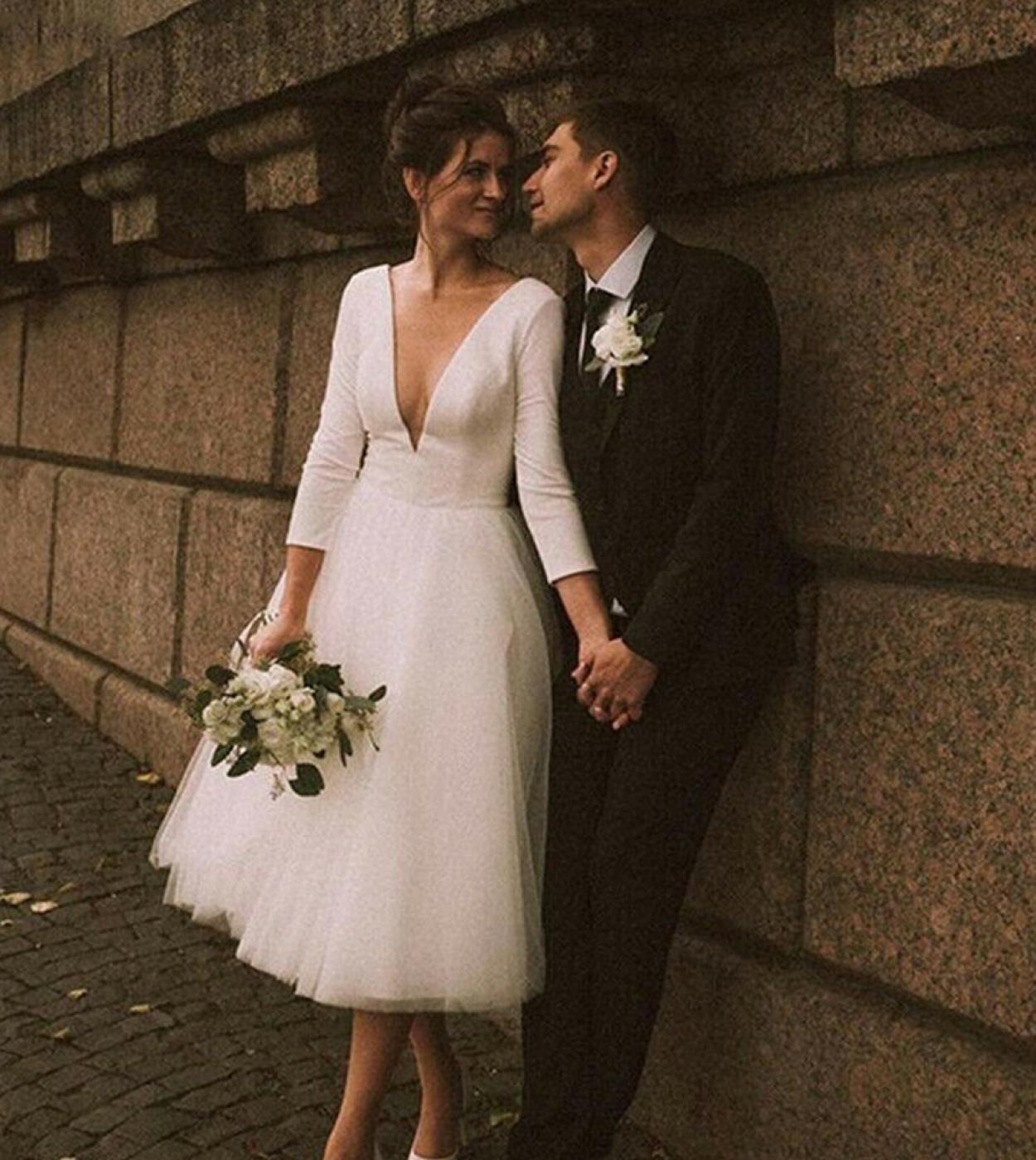 Short v neck wedding dress shop
