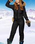 Macacão de esqui de inverno feminino ternos de esqui branco confortável com capuz jaqueta de pele sintética moda quente feminino