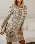 Ladies  Slim Fit Dress Houndstooth Small Fragrance Style Elegant Knit Button Dress Single Breasted Long Sleeve Party Dre