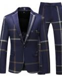 Jacket Vest Pants  High Quality Men Suits Fashion Grid Men Slim Fit Business Groom Wedding Plaid Blazers Coat 3 Pieces S