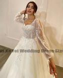 Luxury Sequins Wedding Dresses Sweetheart Appliques Grace Bridal Gowns 2023 Puff Sleeve Tulle A Line Princess Plus Size 