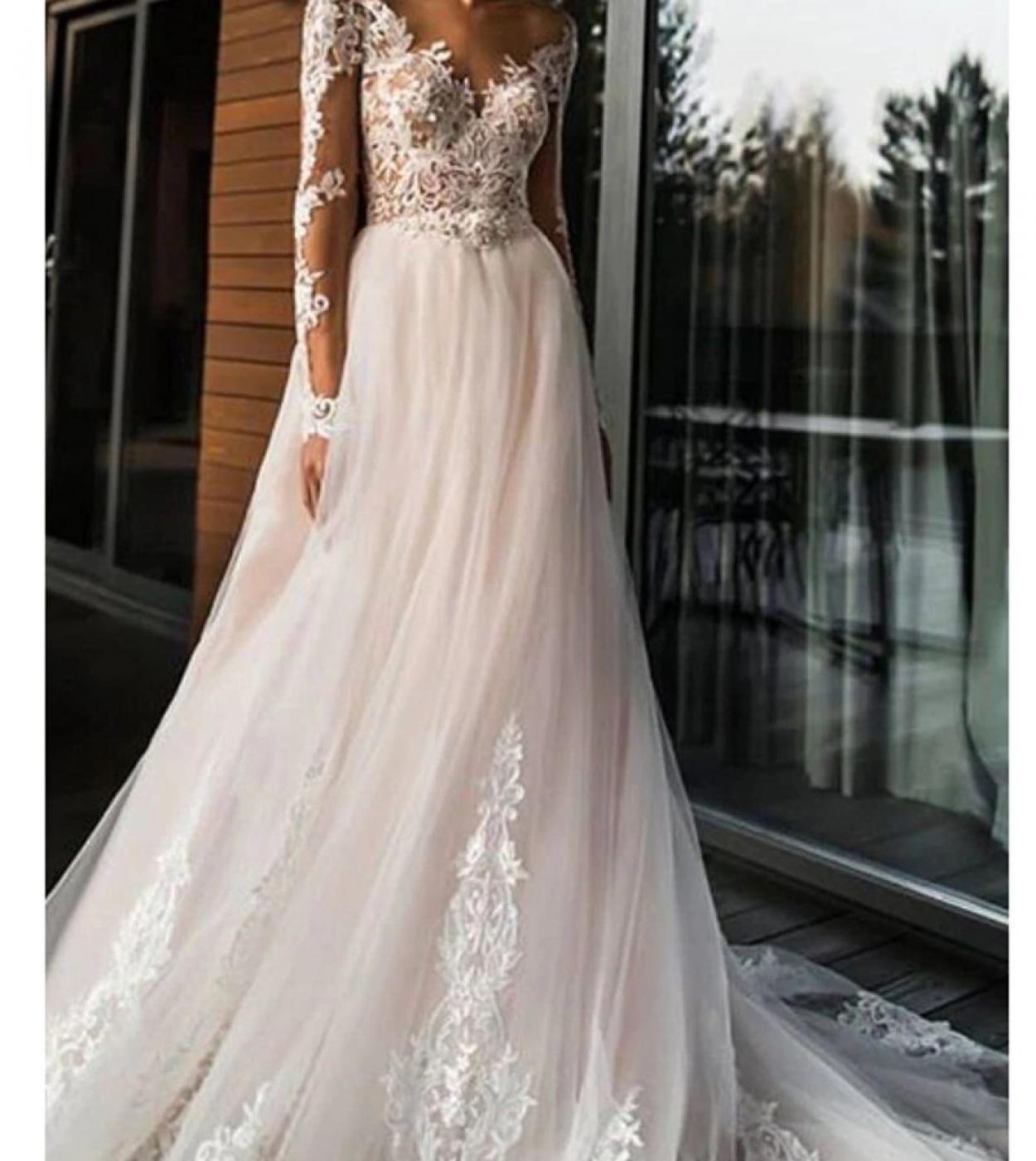  A Line Wedding Dress Women Long Sleeve Lace Appliqued Tulle Boho Wedding Dress Vestido De Novia 2022 Boda Elegante Brid