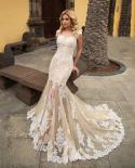 Elegant Lace Appliques Mermaid Wedding Dresses Bridal Gowns Scoop Neck Women Fashion Chic Dubai Bridal Dresses Vestidos 