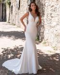 2023 Arab Dubai Mermaid Bridal Dress Wedding Transparent V Neck Sleeveless Crystal Trim Elegant Satin Wedding Dress With