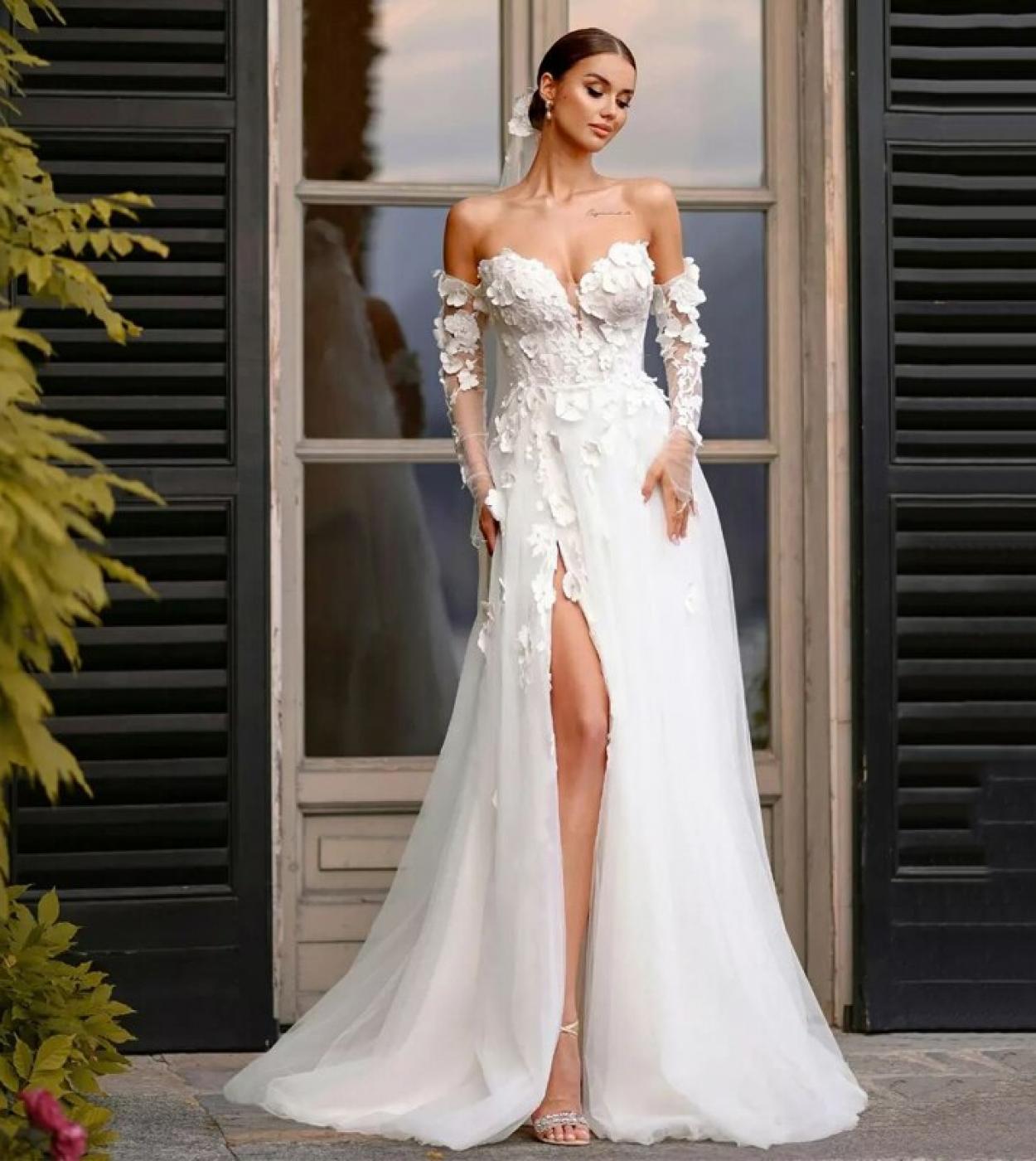 Vestido De novia bohemio con hombros descubiertos para mujer
