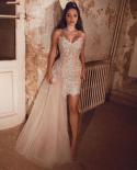  Lace Applique Ladies Elegant Tube Top Sleeveless Detachable Two Piece Wedding Dress Luxury Beach Bridal Dress Prom Vest