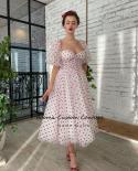Booma 2022 Hearts Tulle Aline Midi Prom Dresses Sweetheart Short Puff Sleeves Tealength Formal Prom Gowns Evening Party 