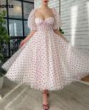 Booma 2022 Hearts Tulle Aline Midi Prom Dresses Sweetheart Short Puff Sleeves Tealength Formal Prom Gowns Evening Party 