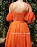 Booma Orange Tulle A Line Maxi Prom Dresses Spaghetti Straps Off The Shoulder Butterfly Long Evening Gowns Formal Party 