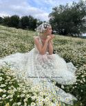 Booma Ivory Daisy Tulle Maxi Prom Dresses Sweetheart Tied Straps Flowers High Slit Aline Wedding Party Dresses Long Prom