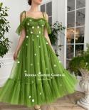 Booma Green Off The Shoulder Prom Dresses Spaghetti Straps Ruffles Tealength Prom Gowns Daisy Flowers Wedding Party Dres