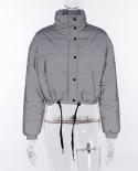 Gacvga Short Cropped Thick Reflective Jacket Women  Spring Winter Windbreaker Streetwear Bomber Jackets And Coatsparkas
