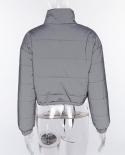 Gacvga Short Cropped Thick Reflective Jacket Women  Spring Winter Windbreaker Streetwear Bomber Jackets And Coatsparkas