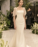Evening Dress New Elegant Simple Slim Satin Retro Puff Sleeve Dress White