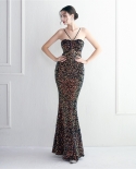 Velvet Bottom Sequins New Suspender Party Sequin Dress Long Banquet Slim Evening Dress