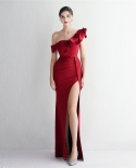 6-color One-shoulder Banquet Evening Dress Fashion Party Long Elegant Thin Fishtail Dress