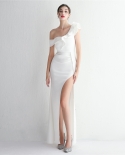 195596-צבע שמלת ערב כתף אחת שמלת ערב מסיבת אופנה ארוכה אלגנטית דקיקה שמלת זנב דג