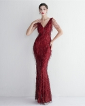 19602 חתיכת חרוז ציצית חוט פוליאסטר שמלת ערב סעיף ארוך משתה שמלת ערב דקה מזג אלגנטי ארוך