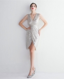 19610 סגנון חדש חרוזים חרוזים שמלת ערב ארוכה משתה שמלת ערב דקה טמפרמנט אלגנטי קצר