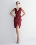19610 סגנון חדש חרוזים חרוזים שמלת ערב ארוכה משתה שמלת ערב דקה טמפרמנט אלגנטי קצר