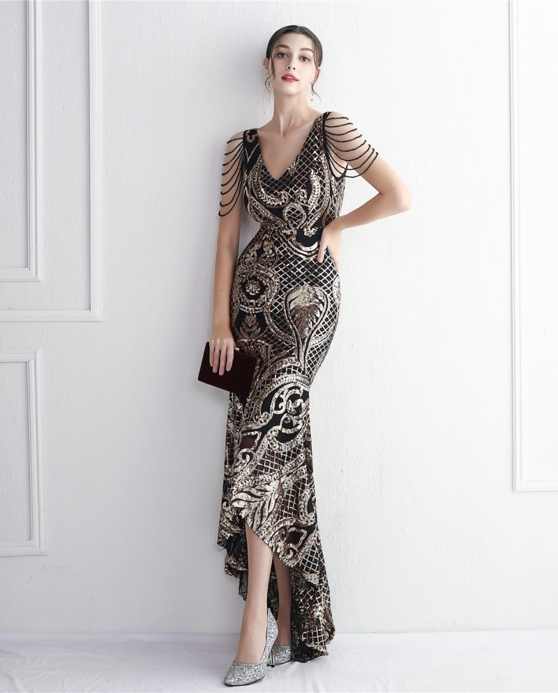New Large Swing Long Skirt Craft Beading Temperament Elegant Long Fishtail Sequins Dress