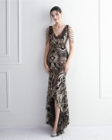 New Large Swing Long Skirt Craft Beading Temperament Elegant Long Fishtail Sequins Dress