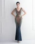 Mixed-color Sequin Craft Beading Evening Dress Long Banquet Slim Evening Dress Temperament Elegant
