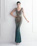 Mixed-color Sequin Craft Beading Evening Dress Long Banquet Slim Evening Dress Temperament Elegant