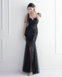 19618beaded Mesh Craft Beaded Evening Dress Long Banquet Slim Evening Dress Temperament Elegant Long