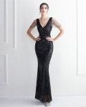 New Craft Beaded Evening Dress Long Banquet Slim Evening Dress Temperament Elegant