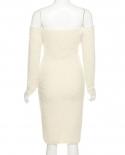 Gacvga Plush Knee Length  Dress For Women  Autumn Winter Backless Long Sleeve Party Bodycon Dresses Streetwear Vestidosd
