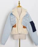 Gacvga Patchwork Denim Jackets  Autumn Winter Women Clothes Warm Office Lady Coats Casual Loose Crop Tops Outerwear Traf