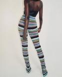 Gacvga Biker Style Knitted Long Pants Women Hipster Skinny Splicing Elastic High Waist Simple Casual Streetwear Pencil T