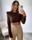Gacvga  Spring Autumn Long Sleeve Shirt Ruched Cropped Tops For Women Elegant T Shirts Club Party Top Tees Mono Clothest