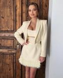 Gacvga 2022 Autumn Two Piece Cropped Blazer And High Waist Skirt 2 Piece Sets Feather Skirt Outfit Women Match Suit