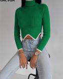 Gacvga Winter Knitted Turtleneck Sweaters For Women Pullovers Long Sleeve Cropped Tops Slim Christmas Jumper Sweater