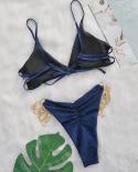 Bikini 2022  Swimwear Swimsuit Women Solid Shining Fabric Metal Chain Pearl Shell Decor Bikinis Set Bathing Suit Bikini 