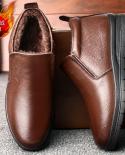 Soft Leather Antiskid Winter Mens Boots Warm Round Head Mens Winter Snow Boots Leather High Quality Womens Flat Boots