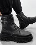 2022 جديد مصمم الشتاء حذاء من الجلد للرجال الأسود موضة خريف وشتاء دافئ أحذية العمل عدم الانزلاق أحذية عالية أعلى F