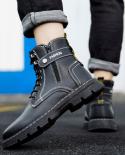 Zipper Mens Boots Pu Leather Ankle Boots Casual Men Shoes Autumn And Winter Hightop Outdoor Tooling Boots Fashion Desig