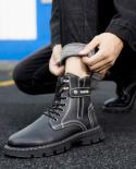 Zipper Mens Boots Pu Leather Ankle Boots Casual Men Shoes Autumn And Winter Hightop Outdoor Tooling Boots Fashion Desig