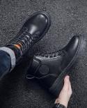 Mens Tooling Short Boots 2022 Autumn Winter Mens Bare Boots Pu Leather Heightened Motorcycle Shoes Thick Soled Snow Bo