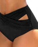  Beach Shorts Women High Waist Ruched Bikini Bottoms Tummy Control Swimsuit Briefs Pants Swimming Shorts Basic Trunks L3