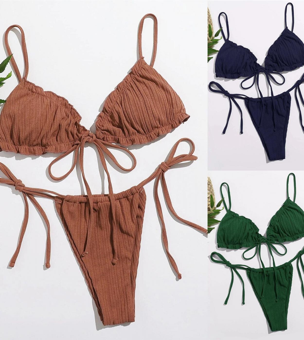 2023 Brazilian Micro Bikinis Set  String Swimsuit Female Pleated Bikini Set Bandage Swimwear Women Mini Bathing Suit L5