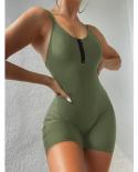Zipper One Piece Swimwear U Back Swimsuit Women Green Monokinis Boyleg Sports Surfing Suit Solid Bathing Suit Summer 202