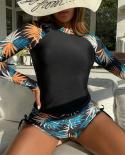 Muolux 2022 Swimsuit Two Pieces Long Sleeve Tankini Women Sport Surfing Swimming Suits Swimwear With Shorts  Bikini Set