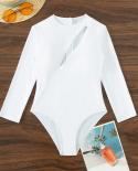 Muolux Rashguard Swimwear Women Sport Solid Hollow Out Zipper One Piece Swimsuits 2023 Long Sleeved Surf Swimming Bathin