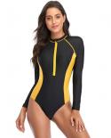 2023 Swimwear Women Patchwork One Piece Swimsuit Long Sleeve Bathing Suit Retro Swimsuit Vintage Beach Wear Surfing Swim